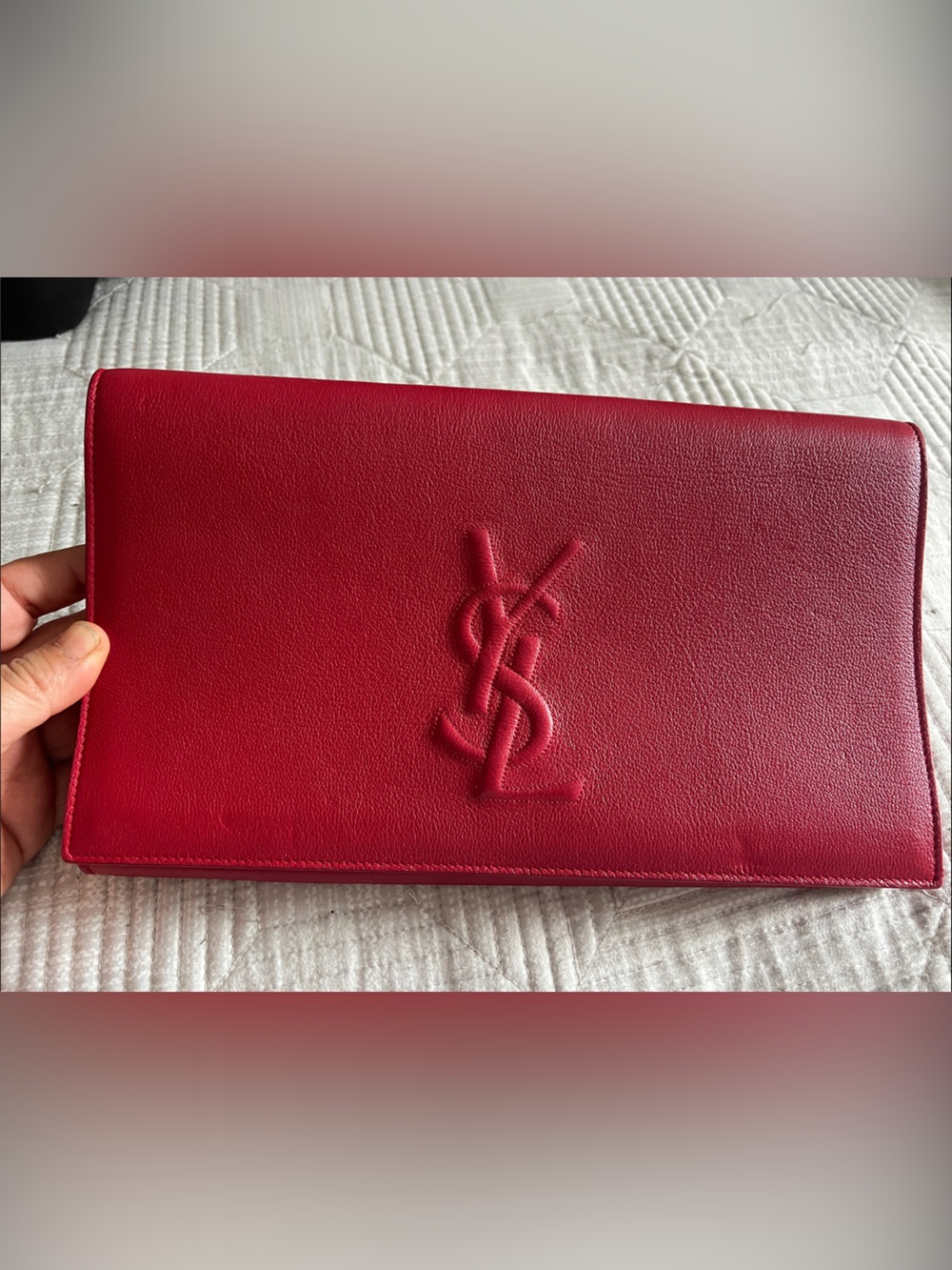 Saint Laurent Red Embossed Leather Pouch